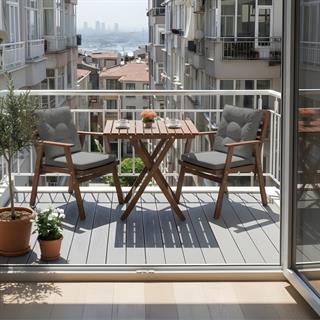 Heybeli Ahşap Masa Sandalye Takımları -2 Kişilik Bahçe Balkon Set, Minderli