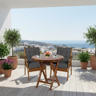 Heybeli Ahşap Masa Sandalye Takımları -2 Kişilik Bahçe Balkon Yuvarlak Set, Minderli