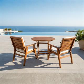 Heybeli Ahşap Masa Sandalye Takımları -2 Kişilik Bahçe Balkon Yuvarlak Set, Düz Minderli