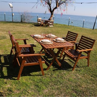 Heybeli Lüks Ahşap Masa Sandalye Takımları -4 Kişilik Bahçe Balkon Set