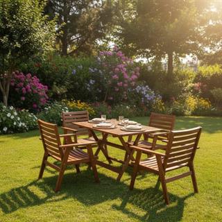 Heybeli Lüks Ahşap Masa Sandalye Takımları -4 Kişilik Bahçe Balkon Set