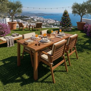 Heybeli S Lüks Ahşap Masa Sandalye Takımları -4 Kişilik Bahçe Balkon Set