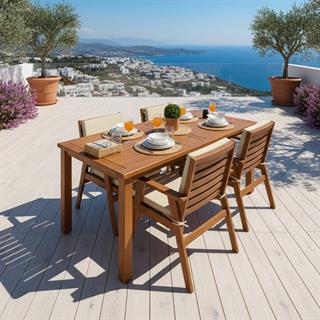 Heybeli S Lüks Ahşap Masa Sandalye Takımları -4 Kişilik Bahçe Balkon Set