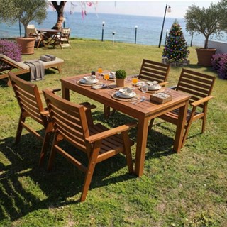 Heybeli S Lüks Ahşap Masa Sandalye Takımları -4 Kişilik Bahçe Balkon Set