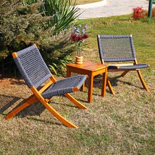 Kandilli Şezlong Tipi Sandalye Seti: Sehpa + 2 Katlanır Sandalye - Plaj Havuz Bahçe