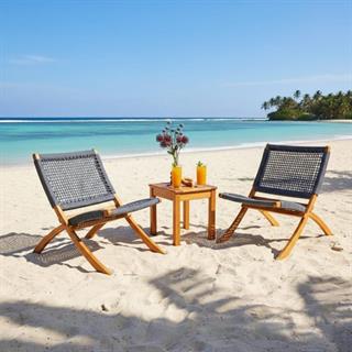 Kandilli Şezlong Tipi Sandalye Seti: Sehpa + 2 Katlanır Sandalye - Plaj Havuz Bahçe