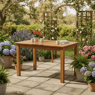 Kaş Ahşap Masa - Dikdörtgen Ebatlar, Sabit Ayaklı Bahçe Balkon Masası