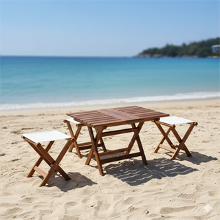 Kaş Katlanabilir Ahşap Bahçe Balkon Taburesi -PVC Oturum