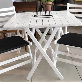 Kaş Katlanır Ahşap Bahçe Balkon Masaları - Beyaz Renk, Kare Ebatlar