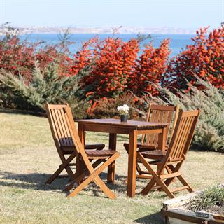 Kaş Ahşap Masa - Kare Ebatlar, Sabit Ayaklı Bahçe Balkon Masası