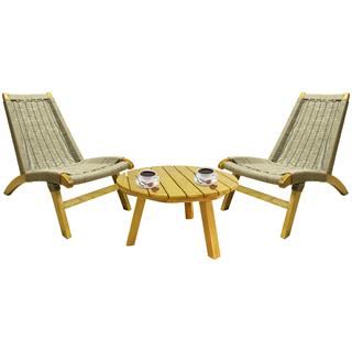 Beylerbeyi Ahşap Bahçe Balkon Takımı: Sehpa + 2 Sandalye Kestane Set