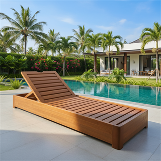 Dubai Ahşap Şezlong - 5 Kademeli Sırt Pozisyonu, Masif Kayın Havuz & Plaj Şezlongu