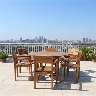 Manavgat Ahşap Bahçe Balkon Takımı: 120lik Yuvarlak Masa + 6 Sandalye Set