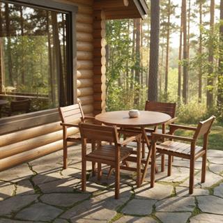 Manavgat Ahşap Bahçe Balkon Takımı: 120lik Yuvarlak Masa + 6 Sandalye Set