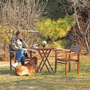 Manavgat Ahşap Masa Sandalye Takımları -2 Kişilik Bahçe Balkon Yuvarlak Set, Minderli