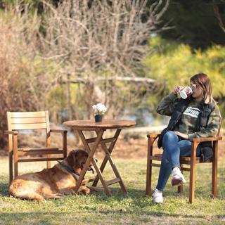 Manavgat Ahşap Masa Sandalye Takımları -2 Kişilik Bahçe Balkon Yuvarlak Set, Minderli