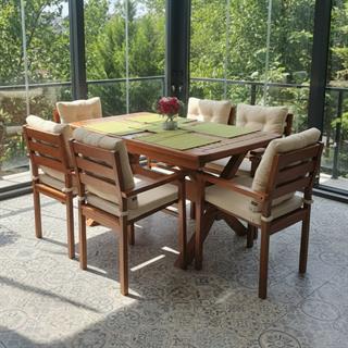 Manavgat Ahşap Masa Sandalye Takımları -6 Kişilik Bahçe Balkon Set, Minderli