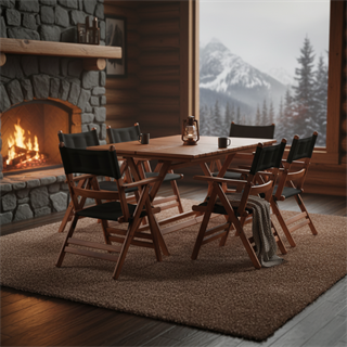 Marmaris Ahşap Masa Sandalye Takımları -4 Kişilik Katlanır Bahçe Balkon Set, Minderli