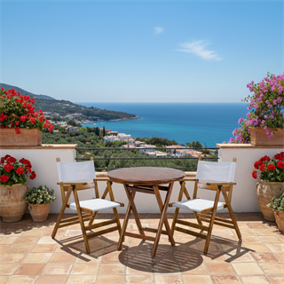 Marmaris Ahşap Masa Sandalye Takımları -2 Kişilik Katlanır Bahçe Balkon Yuvarlak Set, PVCli