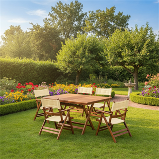 Marmaris Ahşap Masa Sandalye Takımları -4 Kişilik Katlanır Bahçe Balkon Set, Minderli