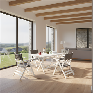 Marmaris Ahşap Masa Sandalye Takımları -4 Kişilik Katlanır Bahçe Balkon Set, Minderli, Beyaz