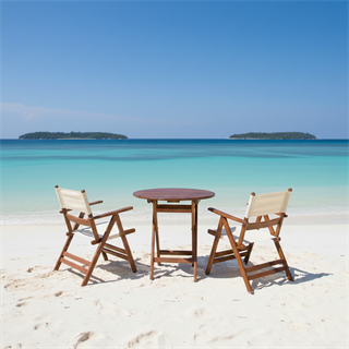 Marmaris Ahşap Masa Sandalye Takımları -2 Kişilik Katlanır Bahçe Balkon Yuvarlak Set, PVCli