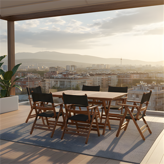 Marmaris Ahşap Masa Sandalye Takımları -4 Kişilik Katlanır Bahçe Balkon Set, Minderli