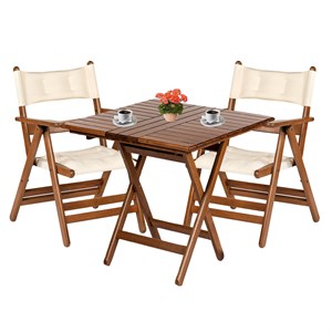 Marmaris Ahşap Masa Sandalye Takımları -2 Kişilik Katlanır Bahçe Balkon Set, Minderli