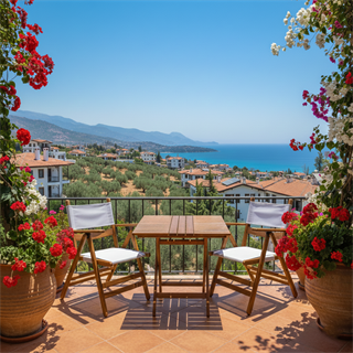 Marmaris Ahşap Masa Sandalye Takımları -2 Kişilik Katlanır Bahçe Balkon Set, PVCli