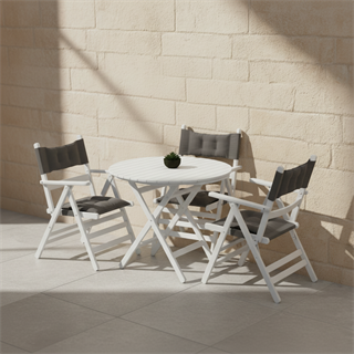 Marmaris Ahşap Masa Sandalye Takımları -3 Kişilik Katlanır Bahçe Balkon Yuvarlak Set, Minderli, Beyaz