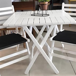 Marmaris Ahşap Masa Sandalye Takımları Beyaz - 2 Kişilik Katlanır Bahçe Balkon Set -Minderli