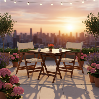 Marmaris Ahşap Masa Sandalye Takımları -2 Kişilik Katlanır Bahçe Balkon Set, Minderli