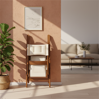 Marmaris Ahşap Masa Sandalye Takımları -3 Kişilik Katlanır Bahçe Balkon Yuvarlak Set, Minderli