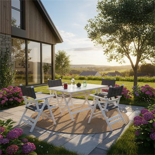 Marmaris Ahşap Masa Sandalye Takımları -4 Kişilik Katlanır Bahçe Balkon Set, Minderli, Beyaz