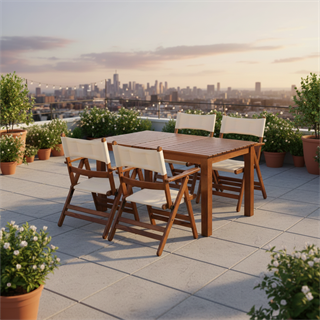 Marmaris MS Ahşap Masa Sandalye Takımları - 4 Kişilik Bahçe Balkon Seti, Minderli