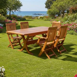 Muğla Açılır Masa Sandalye Takımları - 6 Kişilik Ahşap Bahçe Balkon Set