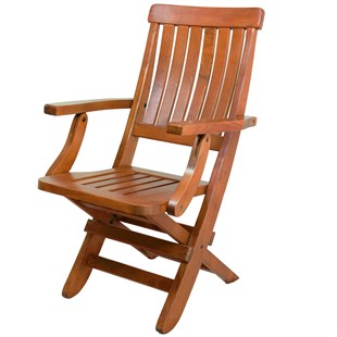 Muğla Kolçaklı Katlanır Sandalye - Ahşap Bahçe Balkon Sandalyesi (Sevt Chair)