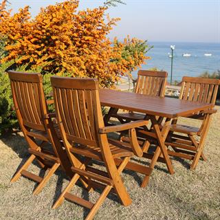 Muğla Lüks Ahşap Masa Sandalye Takımları -4 Kişilik Katlanır Bahçe Balkon Set