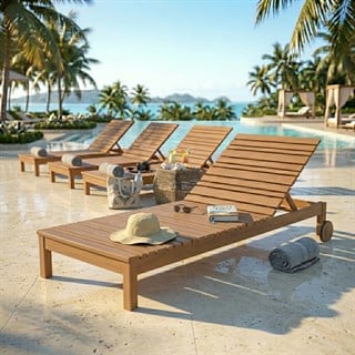 Nice Ahşap Şezlong - Masif Kayından Bahçe, Plaj, Havuz Şezlongu - 5 Kademeli Yaslanma