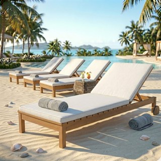 Nice Ahşap Şezlong - Masif Kayından Bahçe, Plaj, Havuz Şezlongu - 5 Kademeli Yaslanma