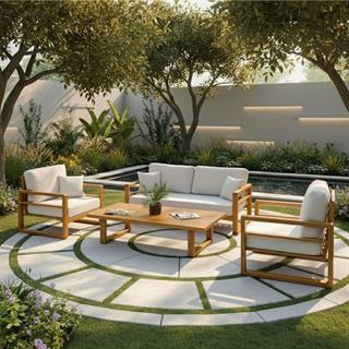 Nişantaşı Ahşap Oturma Grubu - Masif Kestaneden 5 Kişilik İç & Dış Mekan Koltuk Takımı