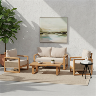 Oslo İkili Ahşap Koltuk - Masif Kestane, Minderli, İki Kişilik İç & Dış Mekan Koltuğu