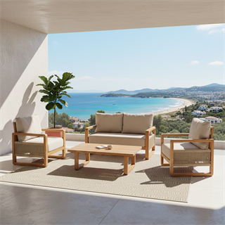 Oslo İkili Ahşap Koltuk - Masif Kestane, Minderli, İki Kişilik İç & Dış Mekan Koltuğu