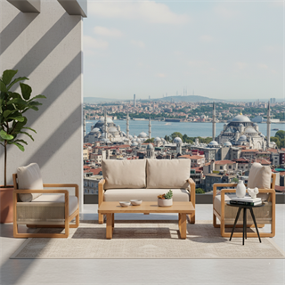 Oslo Ahşap Oturma Grubu - Masif Kestaneden 4 Kişilik İç & Dış Mekan Koltuk Takımı