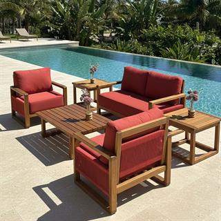 Oslo Ahşap Oturma Grubu - Masif Kestaneden 4 Kişilik İç & Dış Mekan Koltuk Takımı