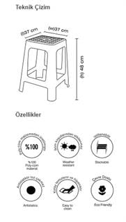 Papatya Mercan Plastik Tabure - Bahçe Balkon Taburesi