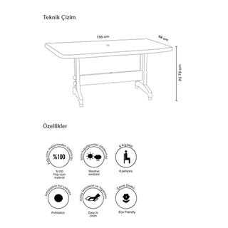 Papatya Prestige Plastik Masa -88x155 Bahçe Balkon Masası