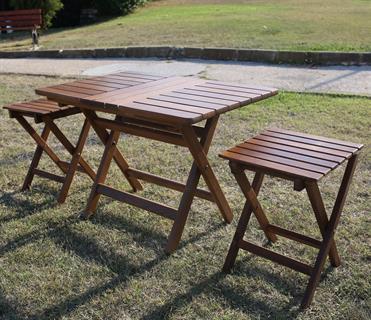 Paris Çay Set -2 Kişilik Katlanır Ahşap Tabure Takım, Ebat Seçimli