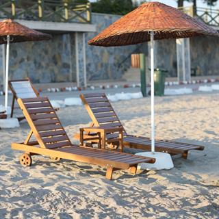 Riva Sehpalı Ahşap Şezlong - Bahçe, Plaj, Havuz Şezlongu - 4 Kademeli Yaslanma