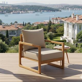 Sarıyer Tekli Ahşap Koltuk - Masif Kestane, Minderli, Tek Kişilik İç & Dış Mekan Koltuğu